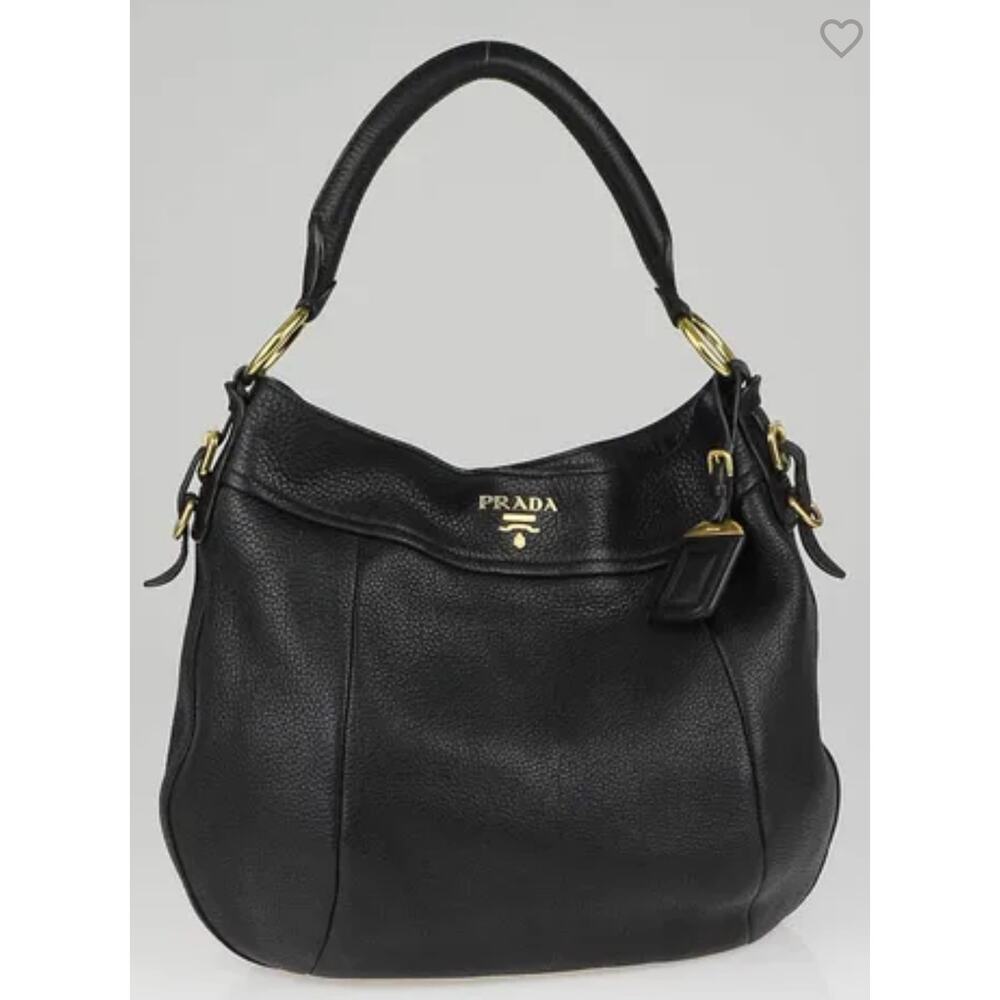 PRADA Black Vitello Daino Leather Shoulder Bag